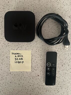 Apple TV Streaming Box in Black with Remote and Power Cable